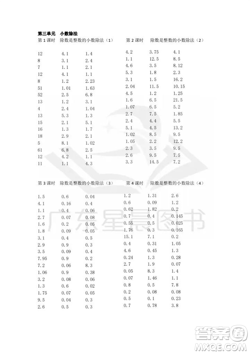 吉林出版集團(tuán)股份有限公司2023年秋小學(xué)數(shù)學(xué)口算速算心算五年級(jí)上冊(cè)人教版參考答案