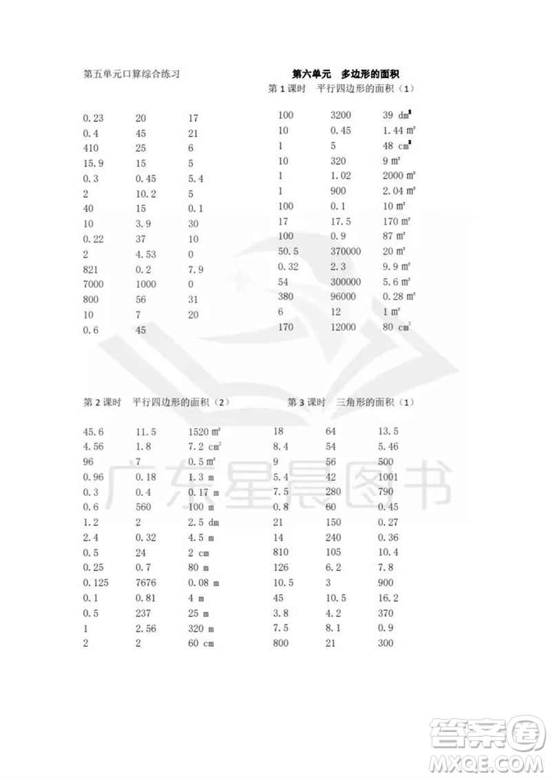 吉林出版集團(tuán)股份有限公司2023年秋小學(xué)數(shù)學(xué)口算速算心算五年級(jí)上冊(cè)人教版參考答案