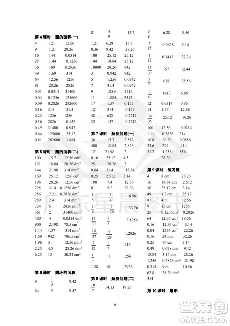 吉林出版集團股份有限公司2023年秋小學數(shù)學口算速算心算六年級上冊人教版參考答案