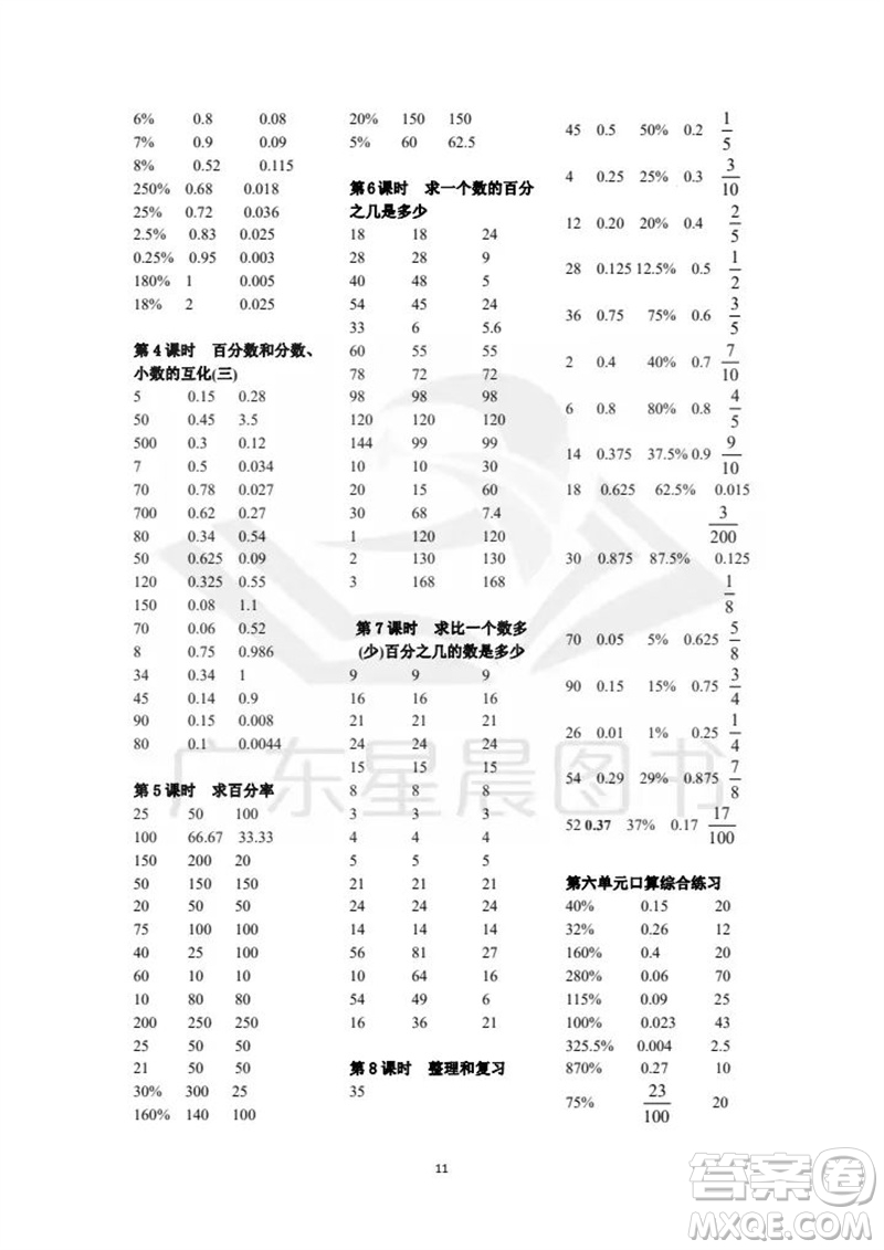 吉林出版集團股份有限公司2023年秋小學數(shù)學口算速算心算六年級上冊人教版參考答案