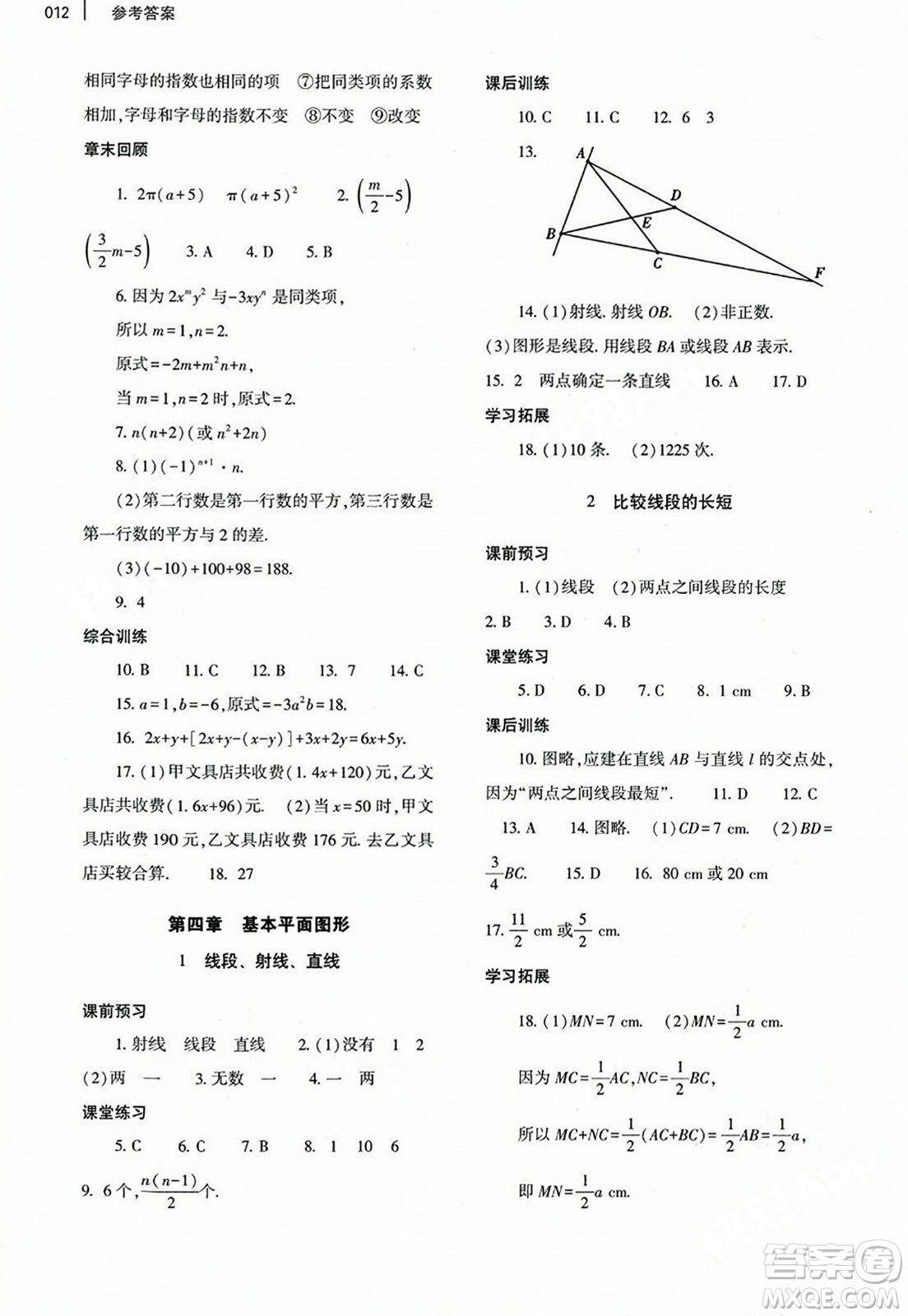 大象出版社2023年秋基礎(chǔ)訓(xùn)練七年級(jí)數(shù)學(xué)上冊北師大版答案