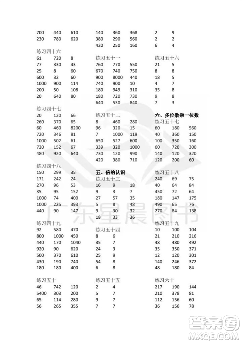 廣東人民出版社2023年秋核心素養(yǎng)數(shù)學(xué)口算每天一練三年級(jí)上冊(cè)人教版參考答案