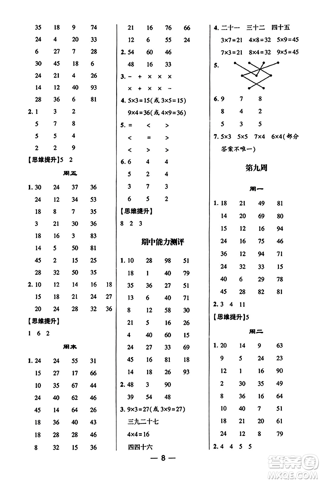 河海大學(xué)出版社2023年秋學(xué)霸計(jì)算達(dá)人二年級(jí)數(shù)學(xué)上冊(cè)北師大版答案