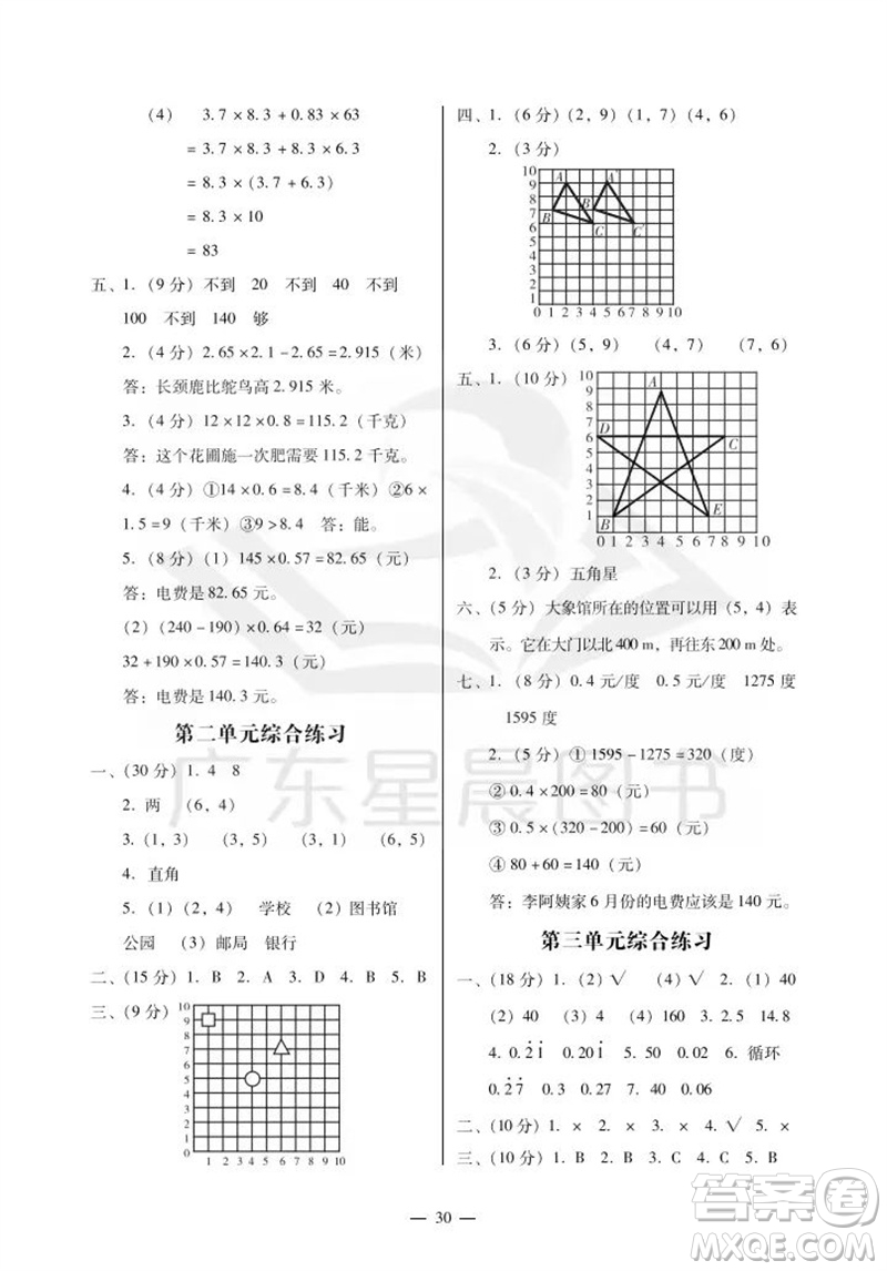 廣州出版社2023年秋小學(xué)數(shù)學(xué)目標(biāo)實施手冊五年級上冊人教版廣州專版參考答案