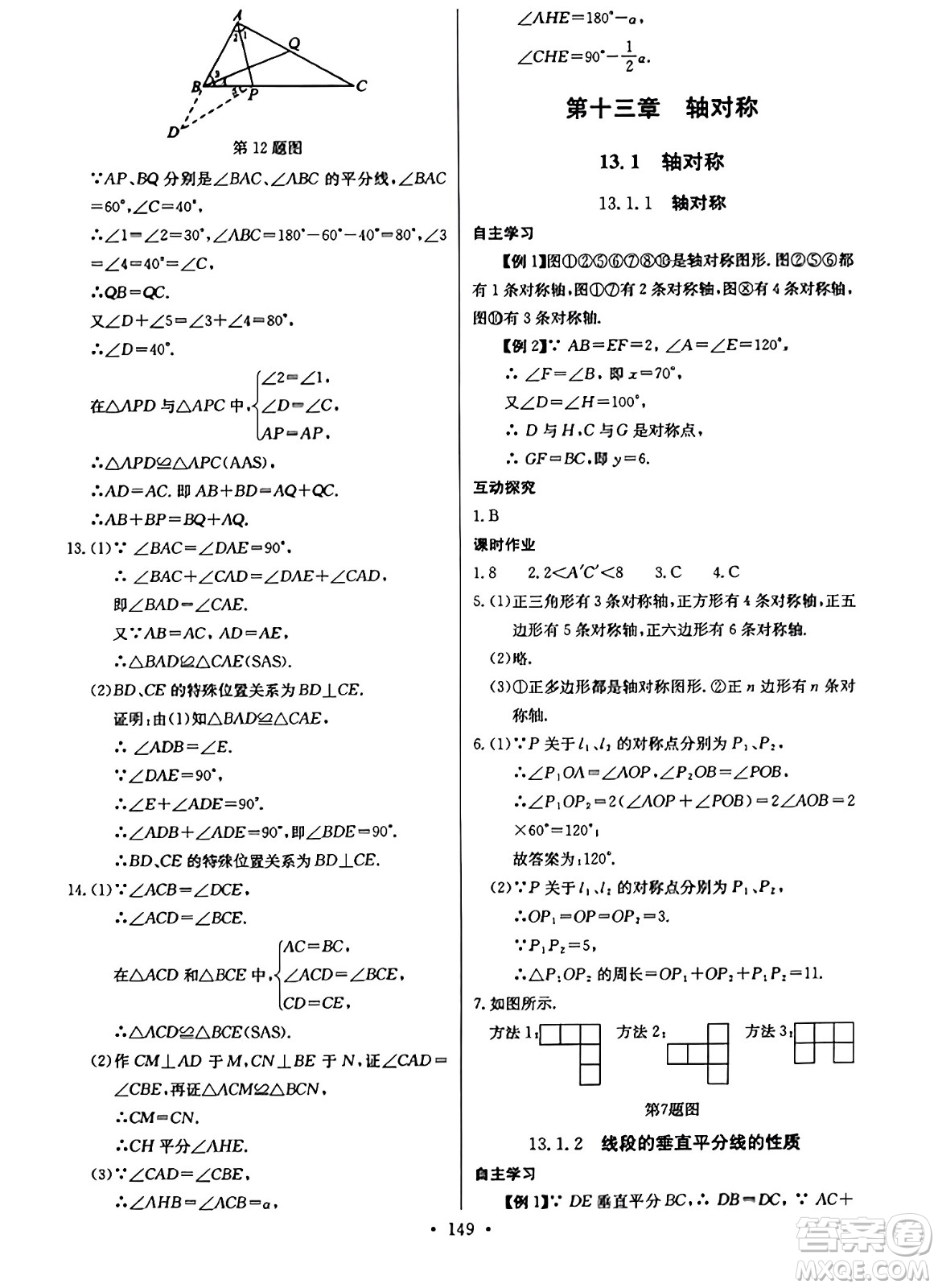 長(zhǎng)江少年兒童出版社2023年秋長(zhǎng)江全能學(xué)案同步練習(xí)冊(cè)八年級(jí)數(shù)學(xué)上冊(cè)人教版答案