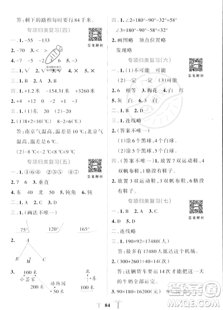 陜西師范大學(xué)出版總社2023年秋PASS小學(xué)學(xué)霸沖A卷四年級數(shù)學(xué)上冊北師大版答案