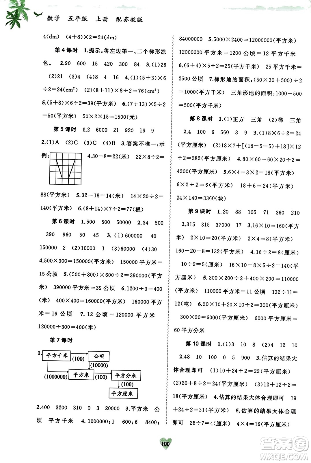 廣西教育出版社2023年秋新課程學(xué)習(xí)與測(cè)評(píng)同步學(xué)習(xí)五年級(jí)數(shù)學(xué)上冊(cè)蘇教版答案