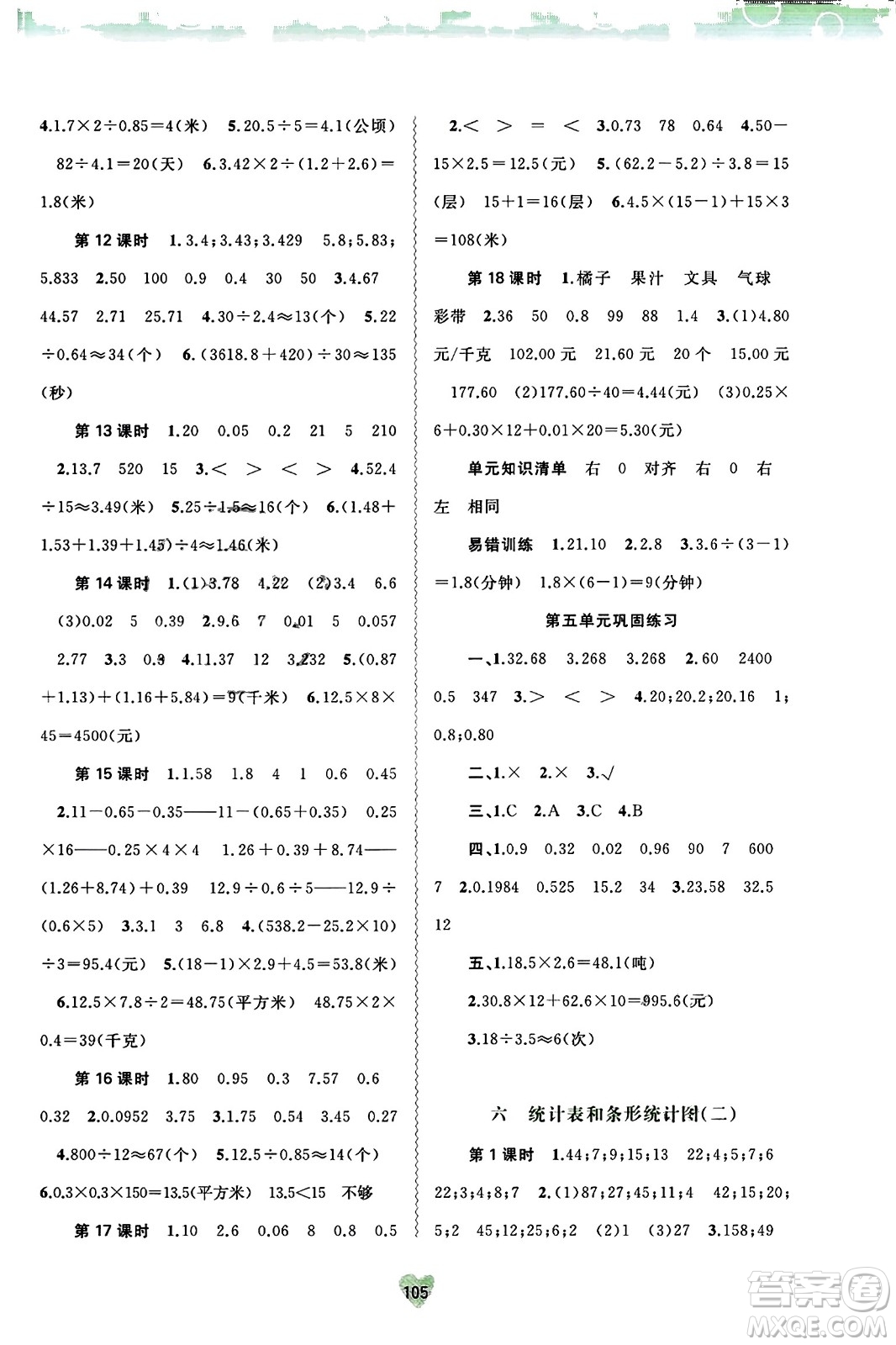 廣西教育出版社2023年秋新課程學(xué)習(xí)與測(cè)評(píng)同步學(xué)習(xí)五年級(jí)數(shù)學(xué)上冊(cè)蘇教版答案