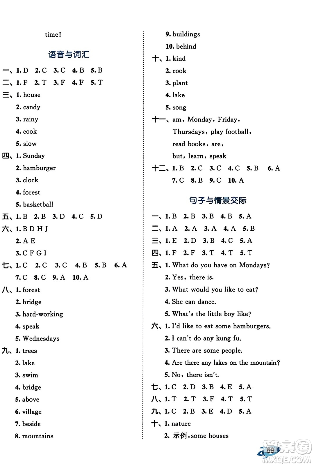 首都師范大學(xué)出版社2023年秋53全優(yōu)卷五年級英語上冊人教PEP版答案