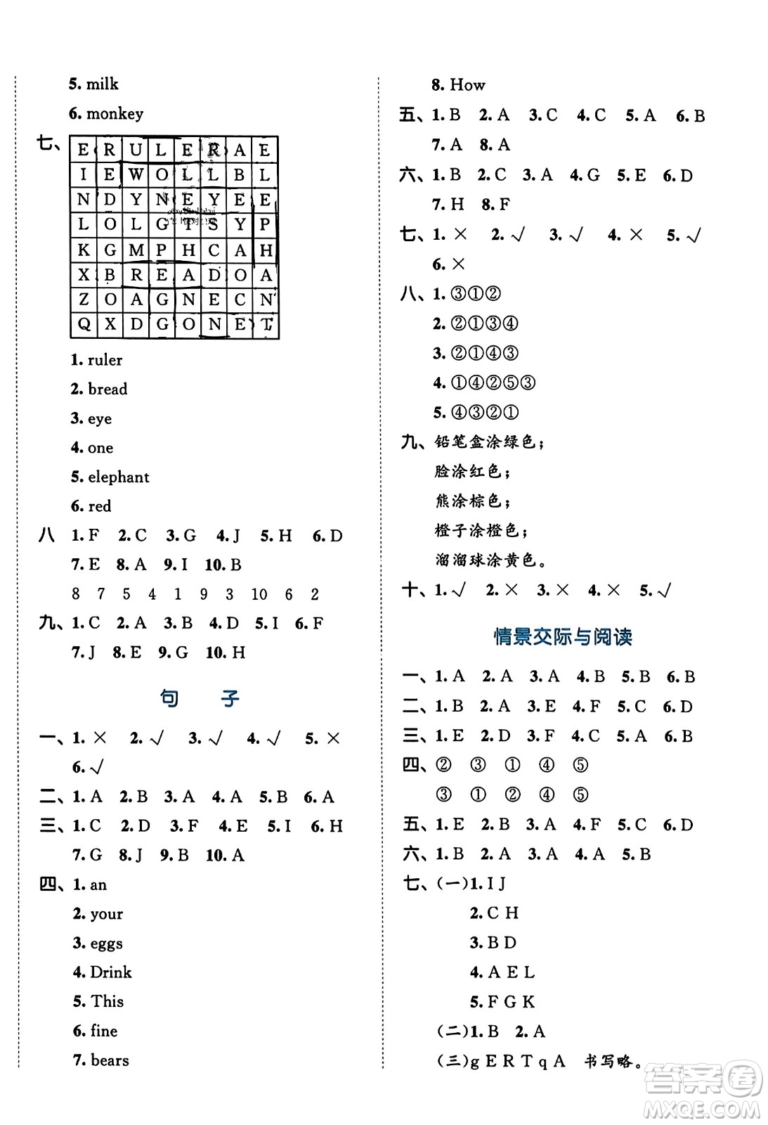 首都師范大學出版社2023年秋53全優(yōu)卷三年級英語上冊人教PEP版答案