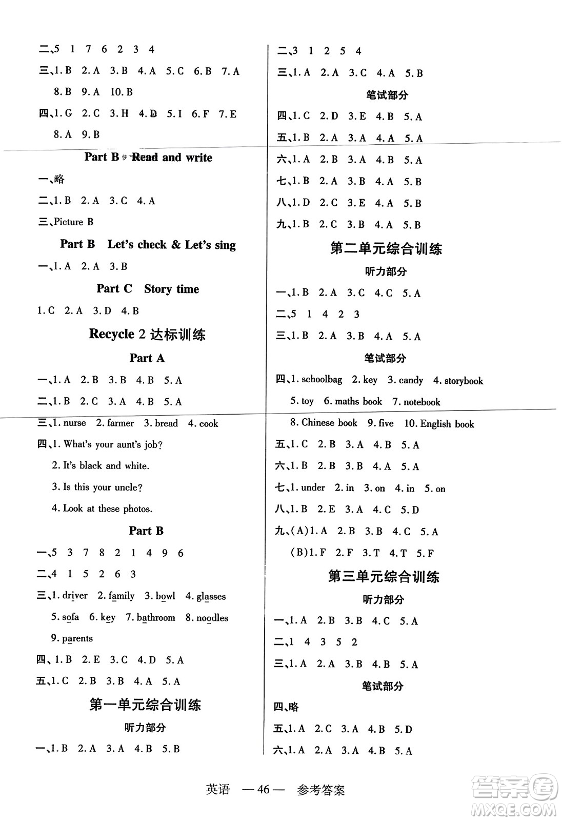 二十一世紀(jì)出版社2023年秋新課程新練習(xí)四年級(jí)英語(yǔ)上冊(cè)人教PEP版答案