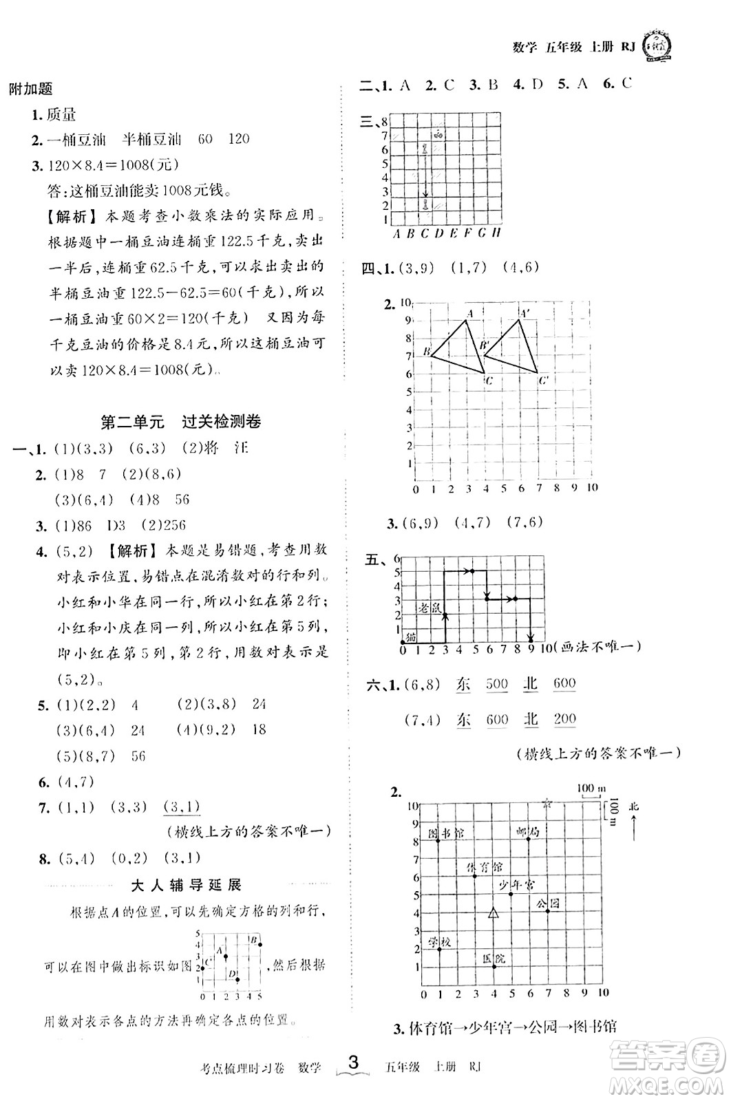 江西人民出版社2023年秋王朝霞考點(diǎn)梳理時(shí)習(xí)卷五年級(jí)數(shù)學(xué)上冊(cè)人教版答案