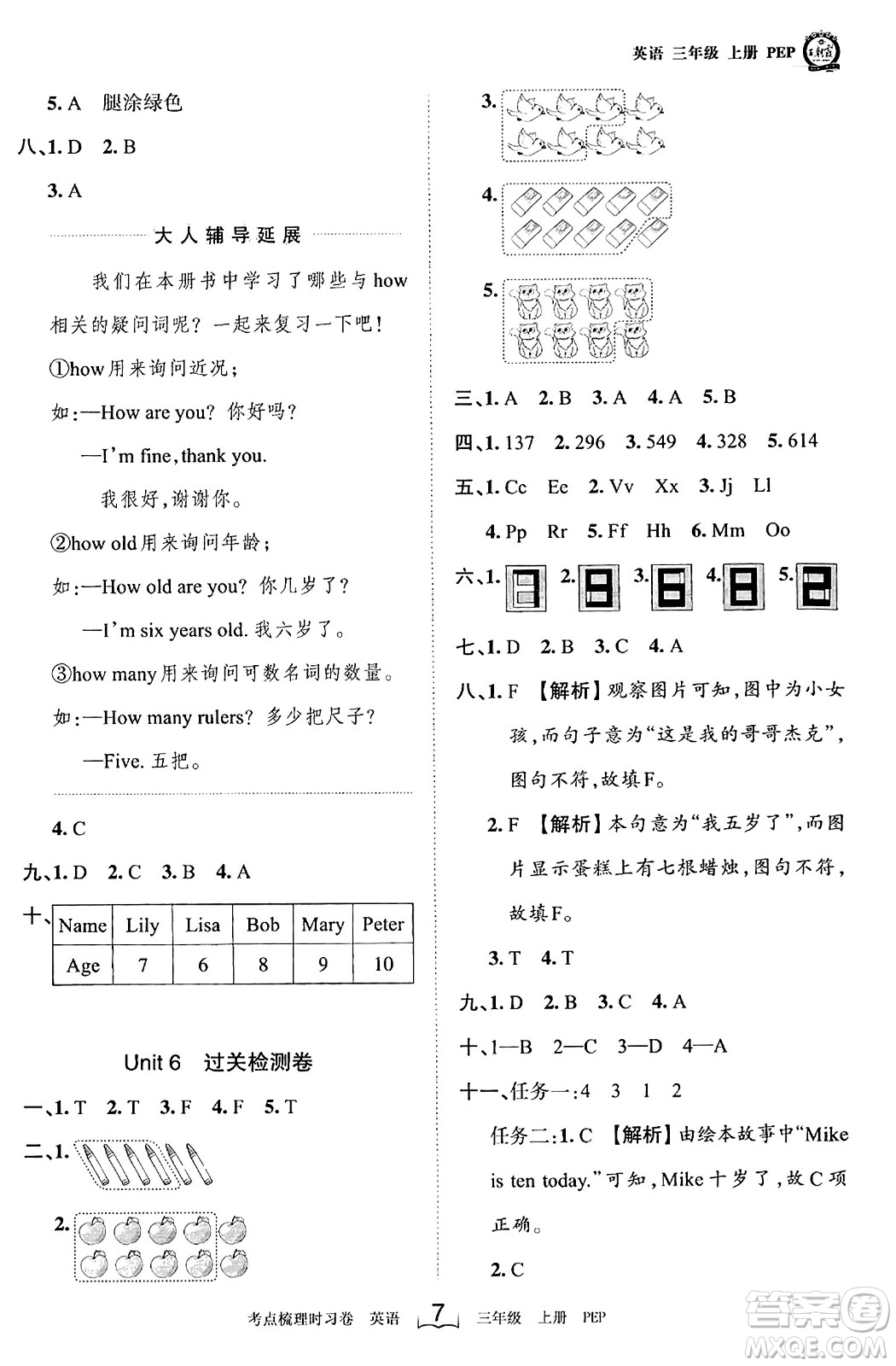 江西人民出版社2023年秋王朝霞考點梳理時習(xí)卷三年級英語上冊人教PEP版答案