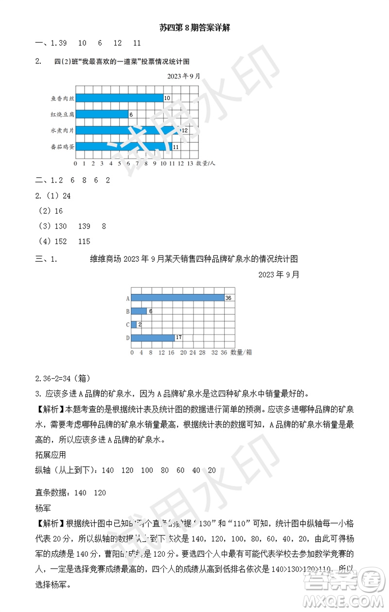 2023年秋學習方法報小學數學四年級上冊第5-8期蘇教版參考答案