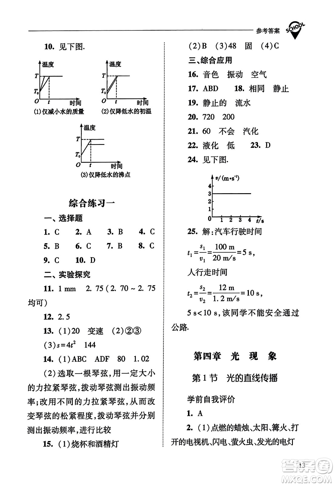 山西教育出版社2023年秋新課程問題解決導(dǎo)學(xué)方案八年級(jí)物理上冊(cè)人教版答案