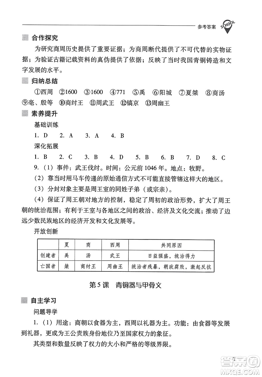 山西教育出版社2023年秋新課程問題解決導(dǎo)學(xué)方案七年級歷史上冊人教版答案