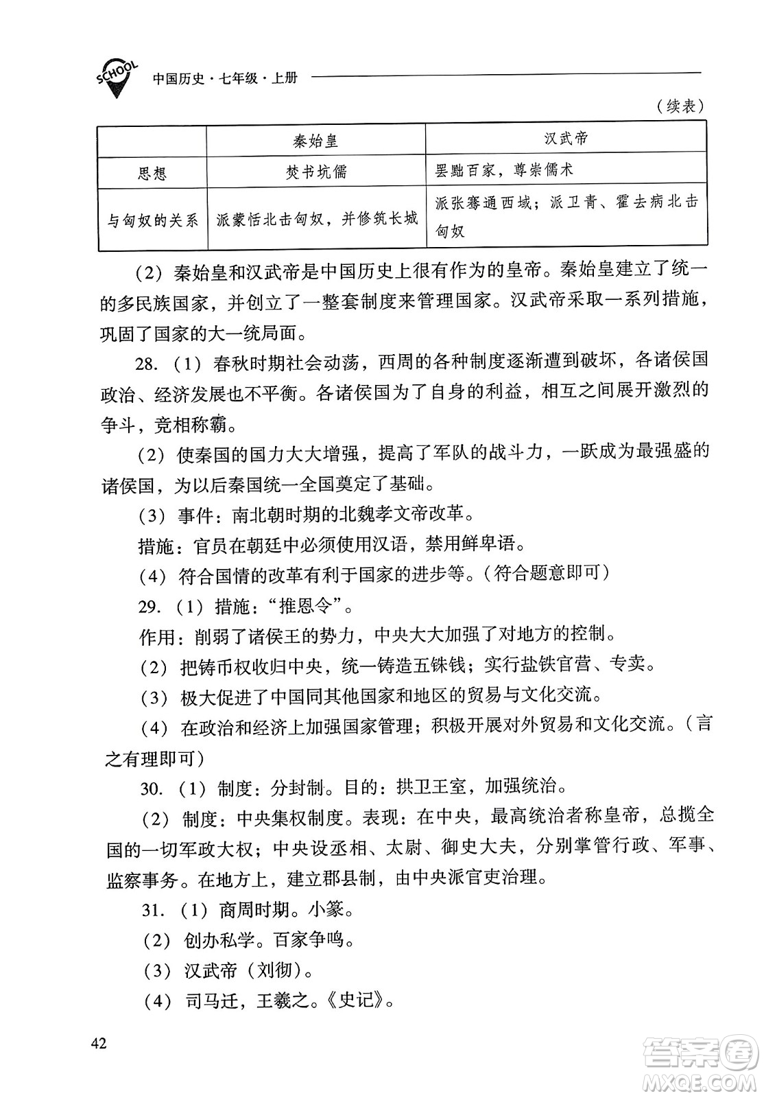 山西教育出版社2023年秋新課程問題解決導(dǎo)學(xué)方案七年級歷史上冊人教版答案