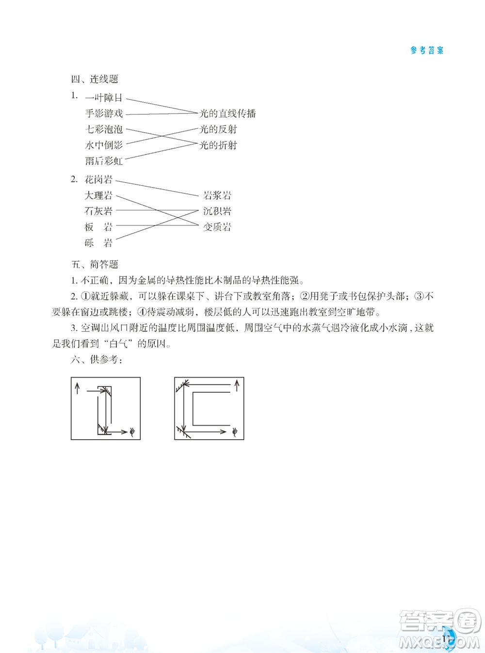 江蘇鳳凰教育出版社2023年小學(xué)科學(xué)實(shí)驗(yàn)冊(cè)五年級(jí)上冊(cè)蘇教版雙色版參考答案