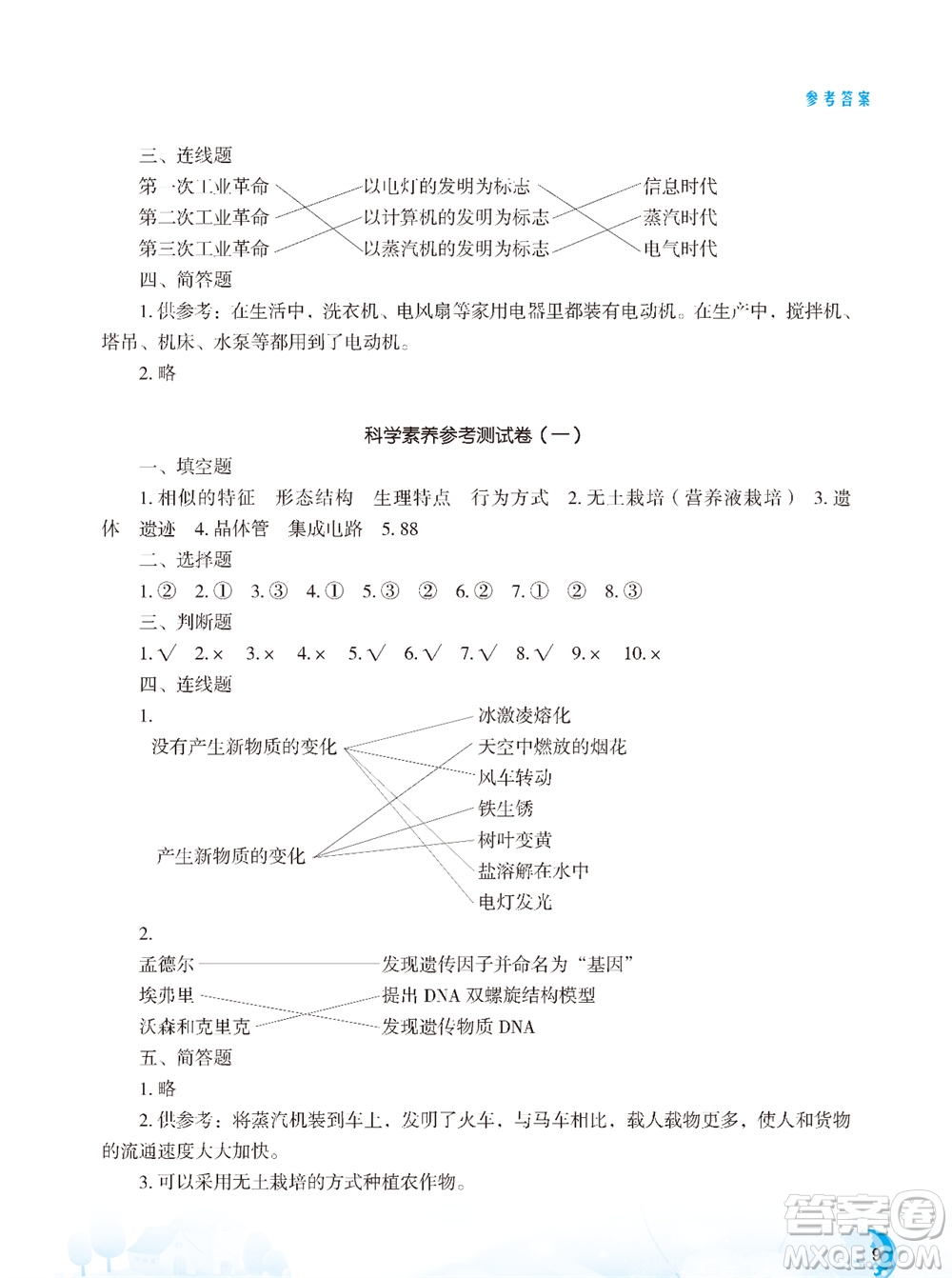 江蘇鳳凰教育出版社2023年小學(xué)科學(xué)實(shí)驗(yàn)冊(cè)六年級(jí)上冊(cè)蘇教版雙色版參考答案