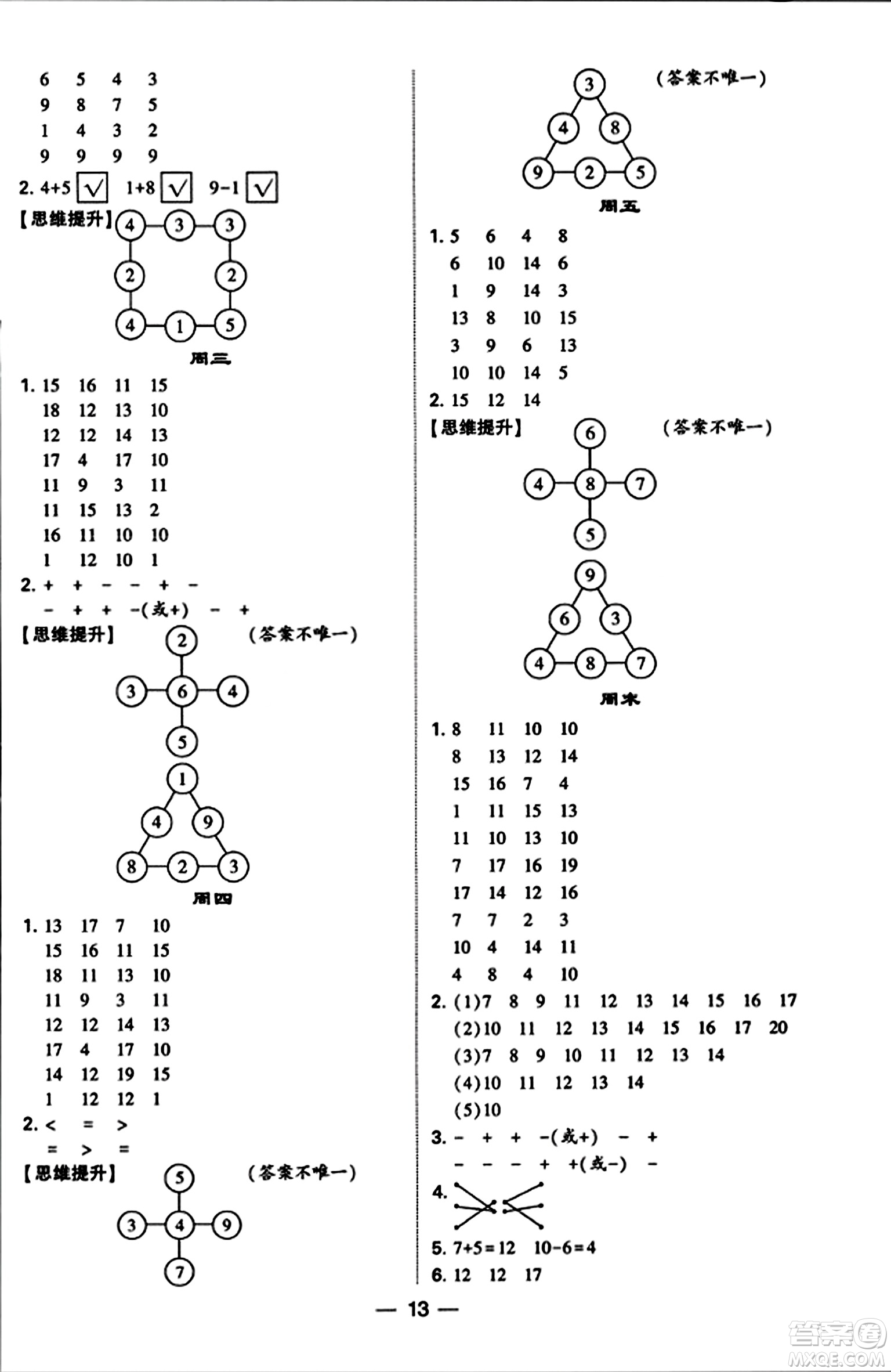 河海大學(xué)出版社2023年秋學(xué)霸計算達人一年級數(shù)學(xué)上冊蘇教版答案