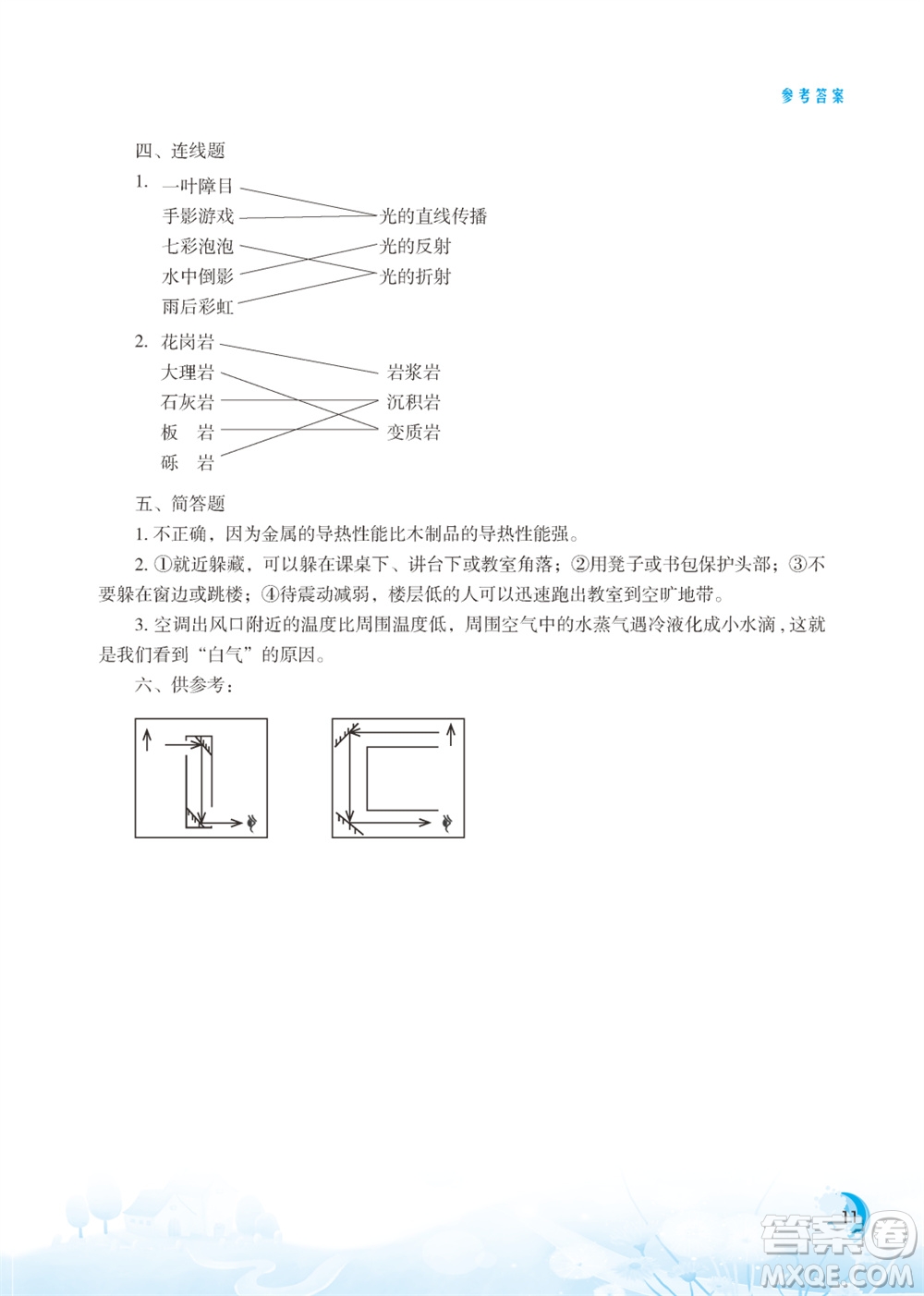 江蘇鳳凰教育出版社2023年小學(xué)科學(xué)實(shí)驗(yàn)冊五年級上冊蘇教版江蘇山西專版參考答案