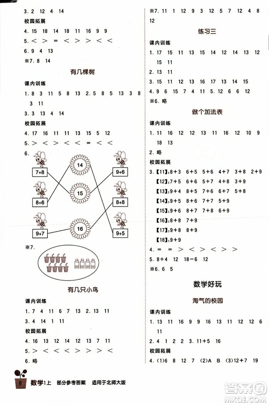 四川教育出版社2023年秋新課標(biāo)小學(xué)生學(xué)習(xí)實(shí)踐園地一年級數(shù)學(xué)上冊北師大版答案