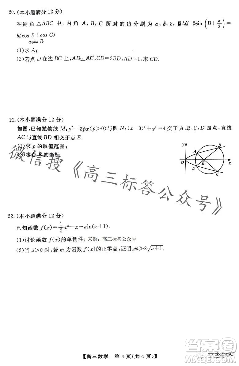 金科大聯(lián)考2024屆高三10月質(zhì)量檢測(cè)數(shù)學(xué)試卷答案