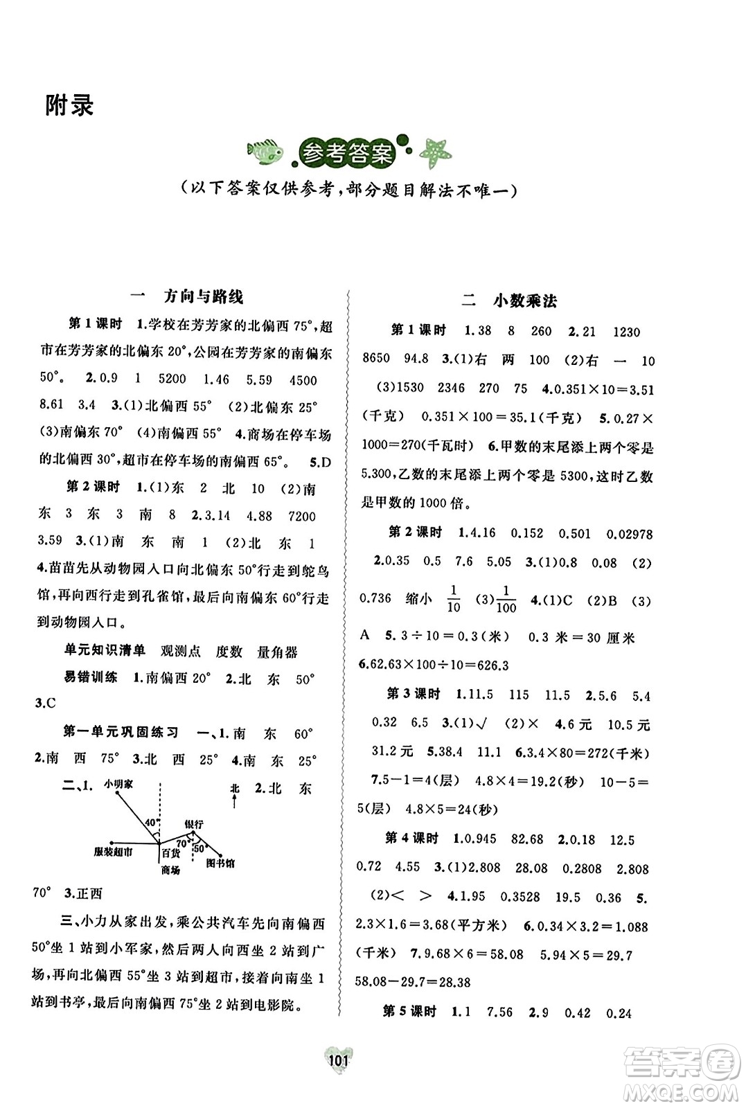 廣西教育出版社2023年秋新課程學(xué)習(xí)與測評同步學(xué)習(xí)五年級數(shù)學(xué)上冊冀教版答案