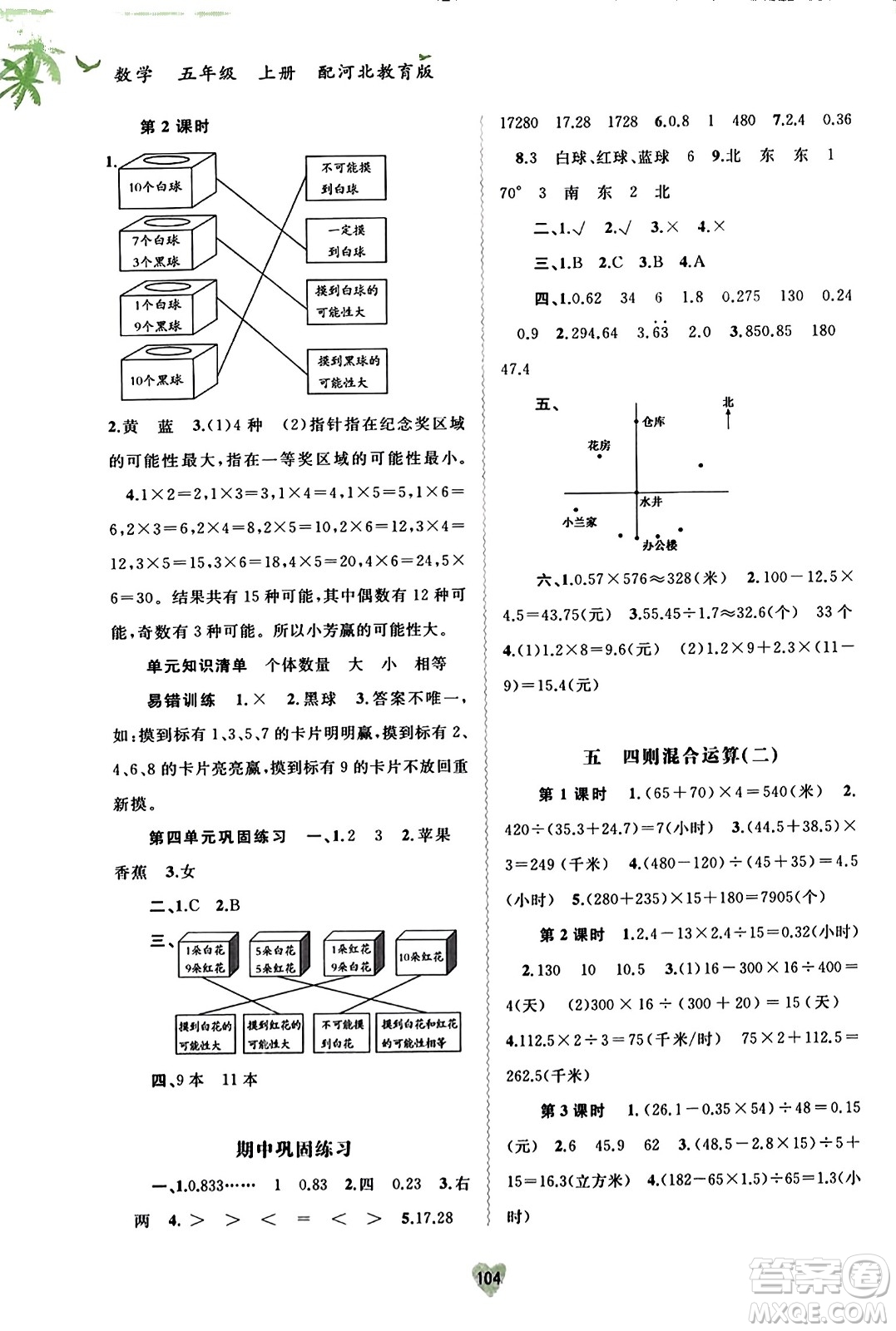 廣西教育出版社2023年秋新課程學(xué)習(xí)與測評同步學(xué)習(xí)五年級數(shù)學(xué)上冊冀教版答案