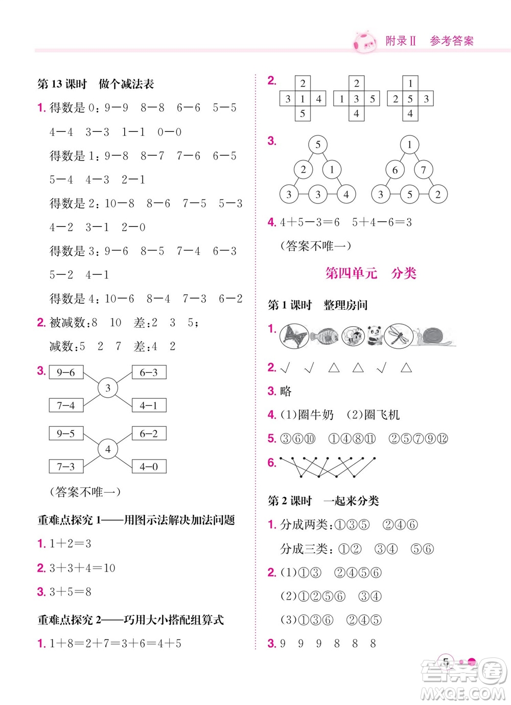 龍門書局2023年秋黃岡小狀元練重點培優(yōu)同步作業(yè)一年級數(shù)學(xué)上冊北師大版參考答案