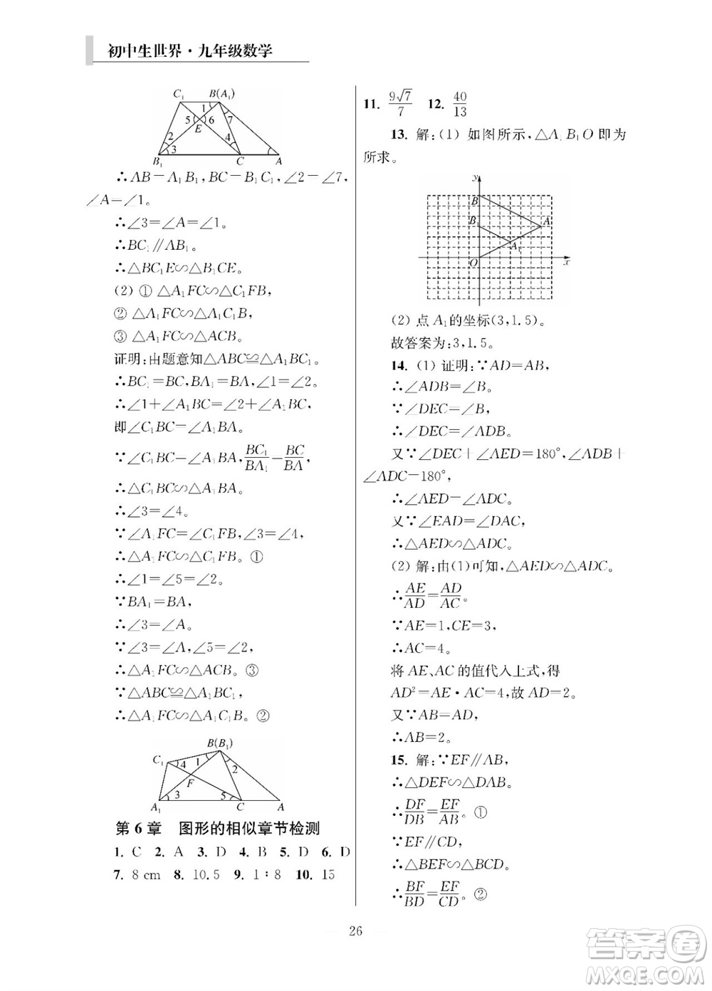 2023年秋報(bào)刊初中生世界伴學(xué)本九年級(jí)數(shù)學(xué)全冊(cè)參考答案