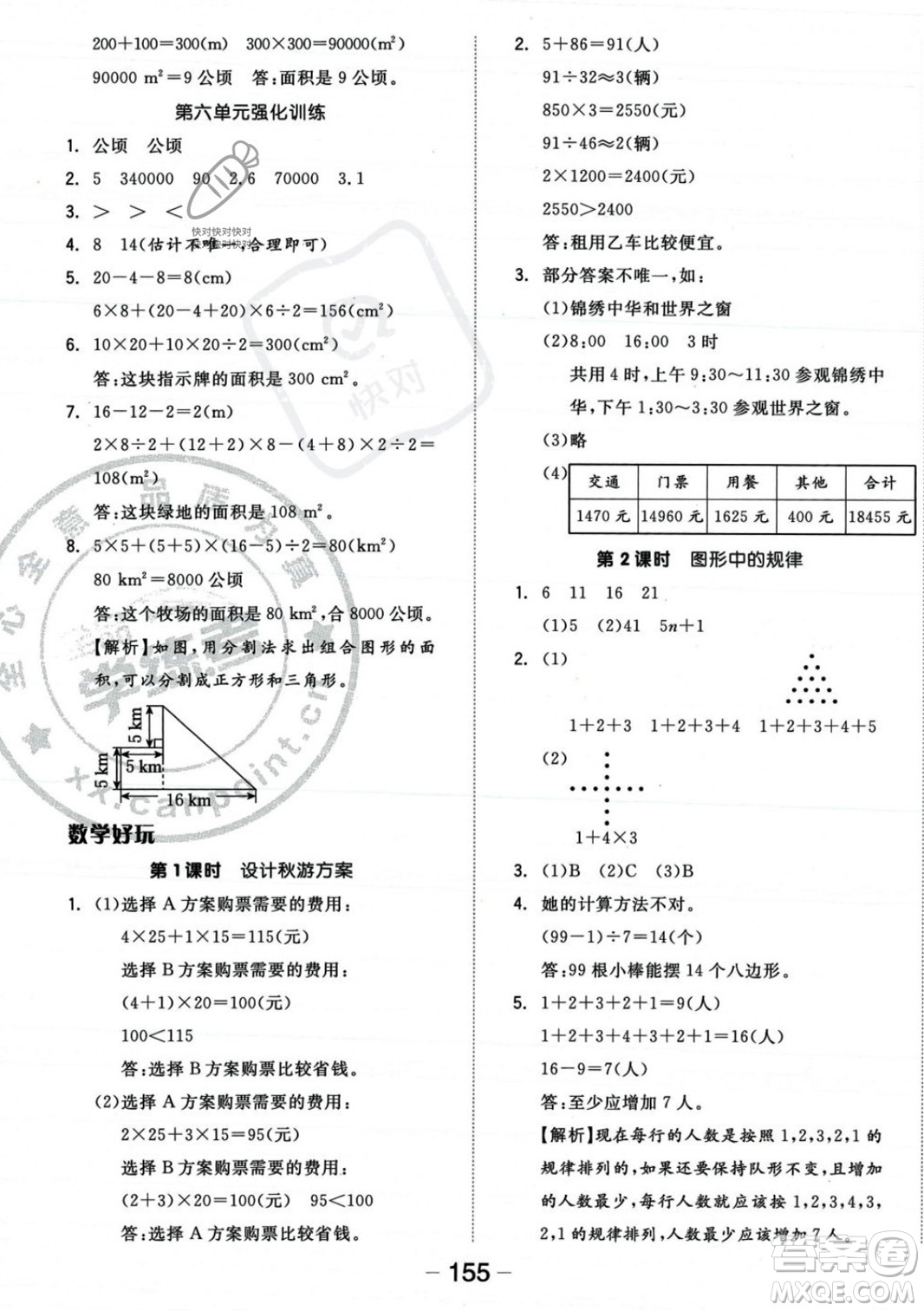 開(kāi)明出版社2023年秋全品學(xué)練考五年級(jí)數(shù)學(xué)上冊(cè)北師大版答案