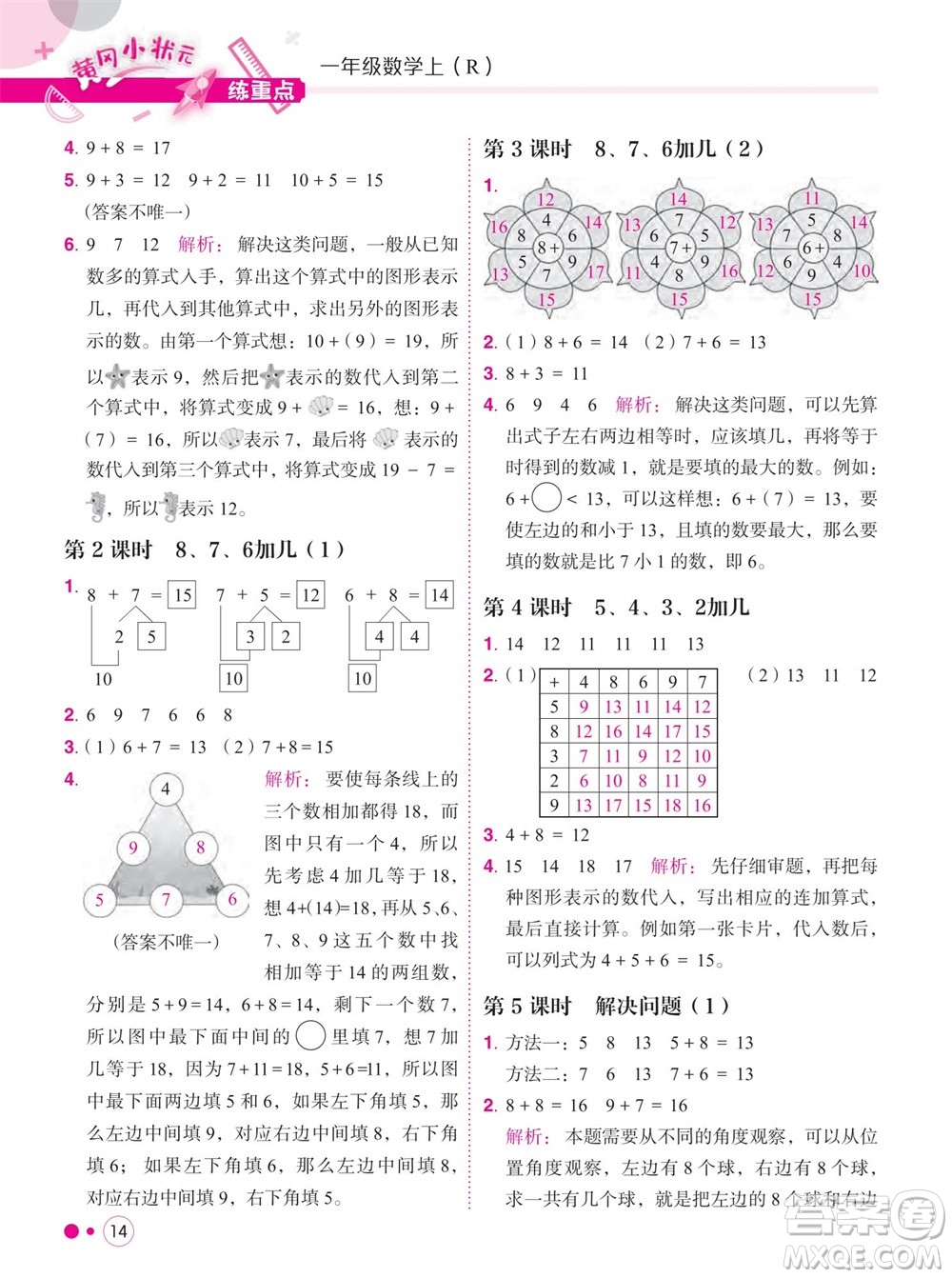 龍門(mén)書(shū)局2023年秋黃岡小狀元練重點(diǎn)培優(yōu)同步作業(yè)一年級(jí)數(shù)學(xué)上冊(cè)人教版參考答案