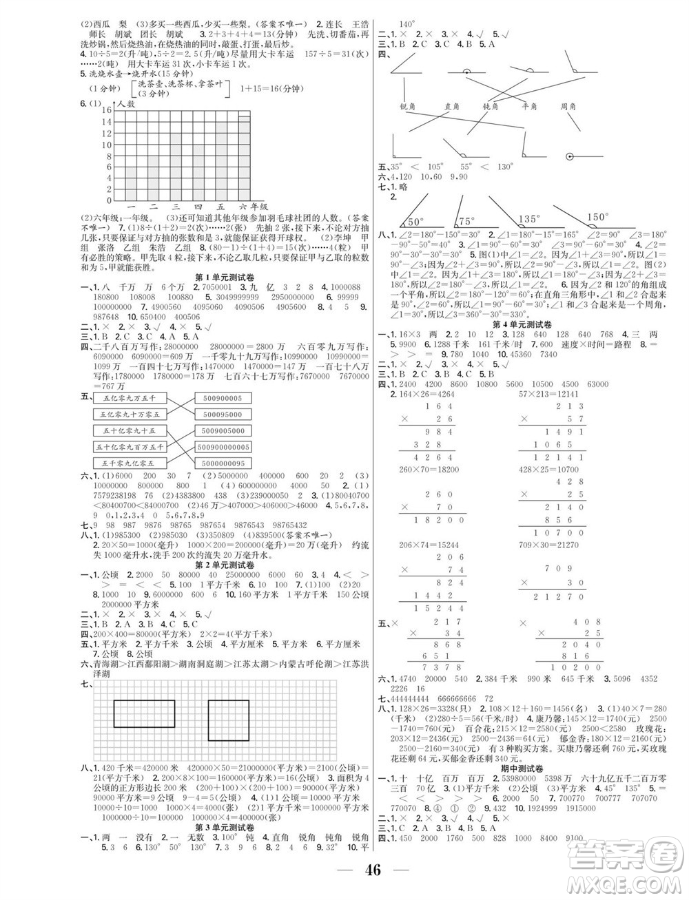 合肥工業(yè)大學(xué)出版社2023年秋七天學(xué)練考四年級數(shù)學(xué)上冊人教版參考答案