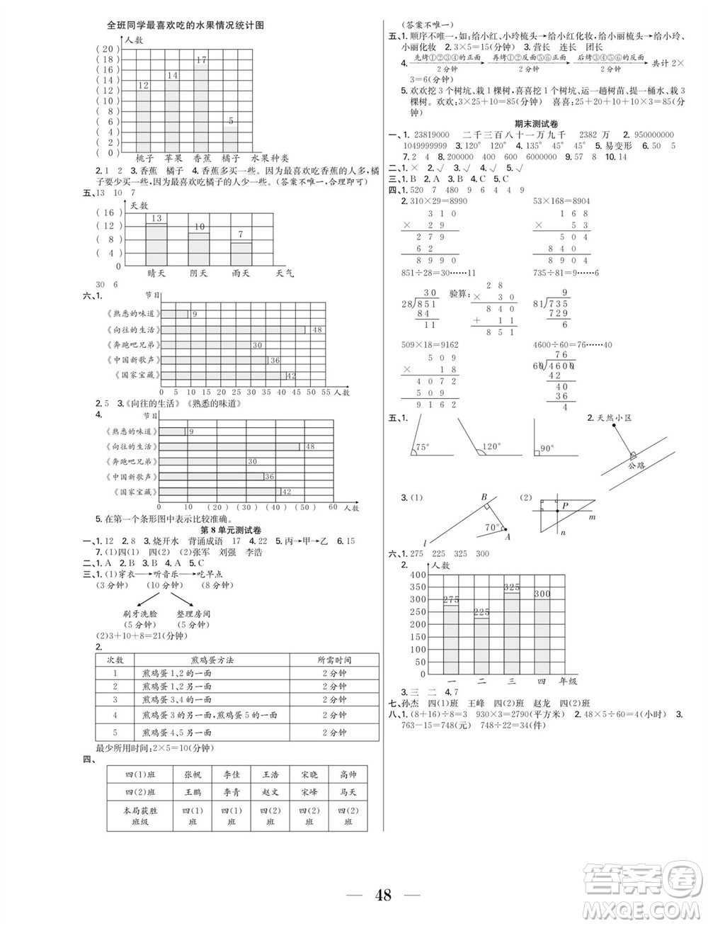 合肥工業(yè)大學(xué)出版社2023年秋七天學(xué)練考四年級數(shù)學(xué)上冊人教版參考答案