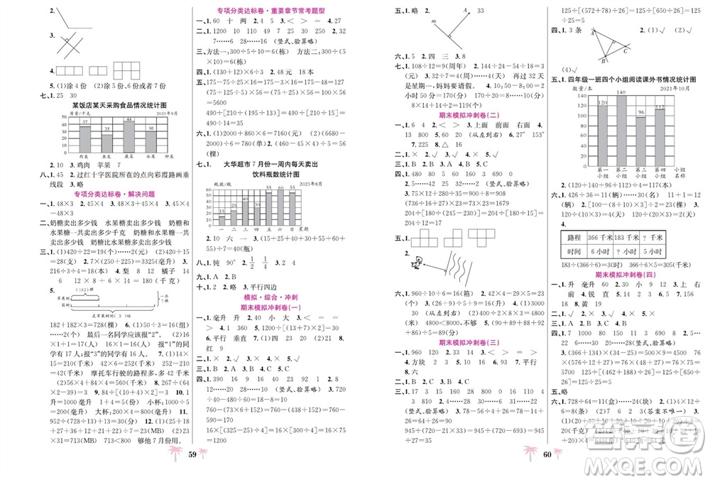 合肥工業(yè)大學(xué)出版社2023年秋好題必刷卷期末沖刺100分四年級(jí)數(shù)學(xué)上冊(cè)蘇教版參考答案