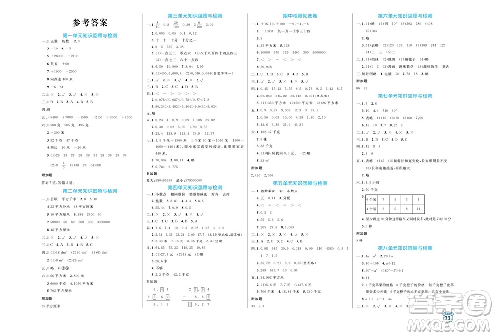 黑龍江教育出版社2023年秋黃岡名卷五年級(jí)數(shù)學(xué)上冊(cè)蘇教版參考答案