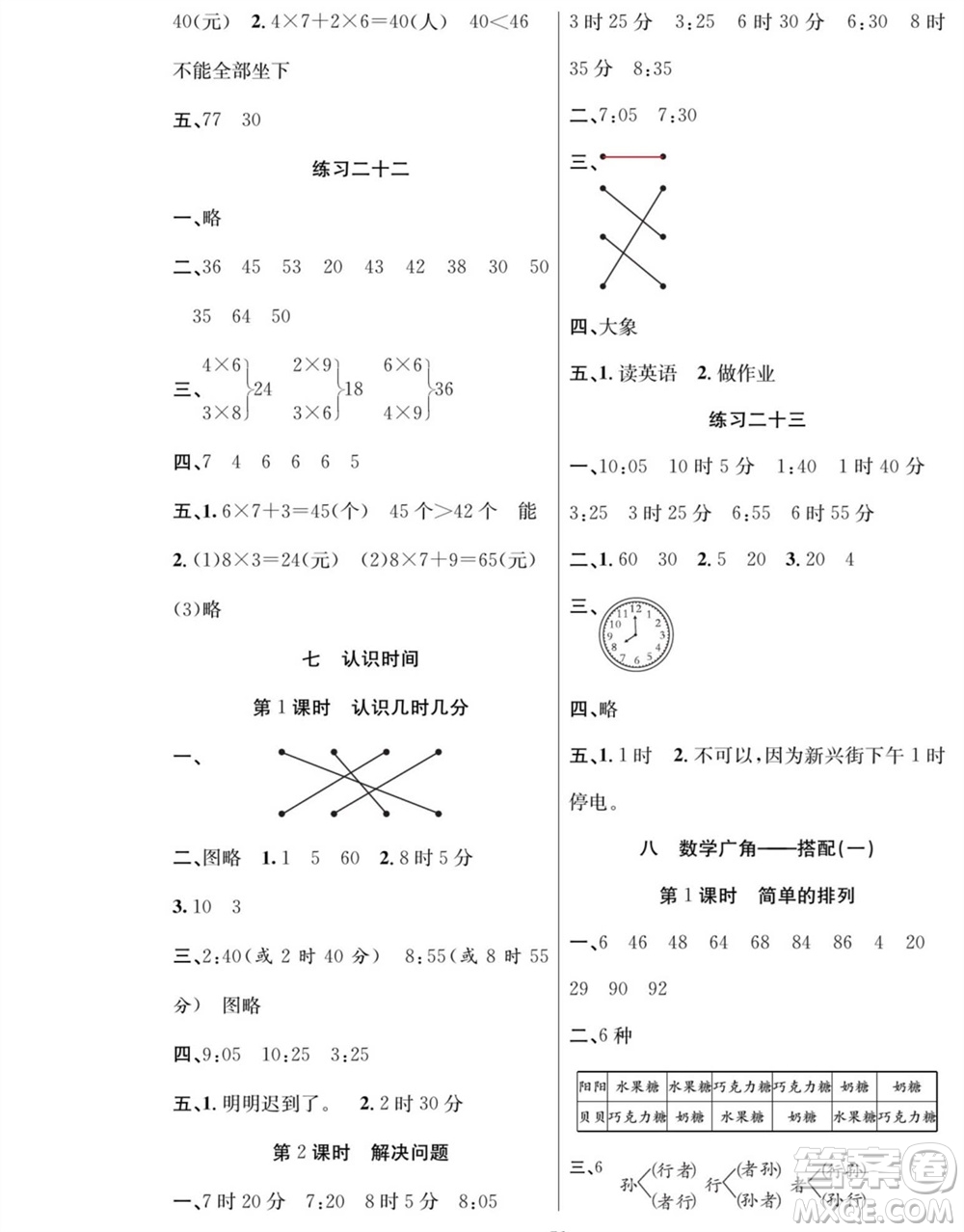 團結(jié)出版社2023年秋課堂制勝課時作業(yè)二年級數(shù)學(xué)上冊人教版參考答案