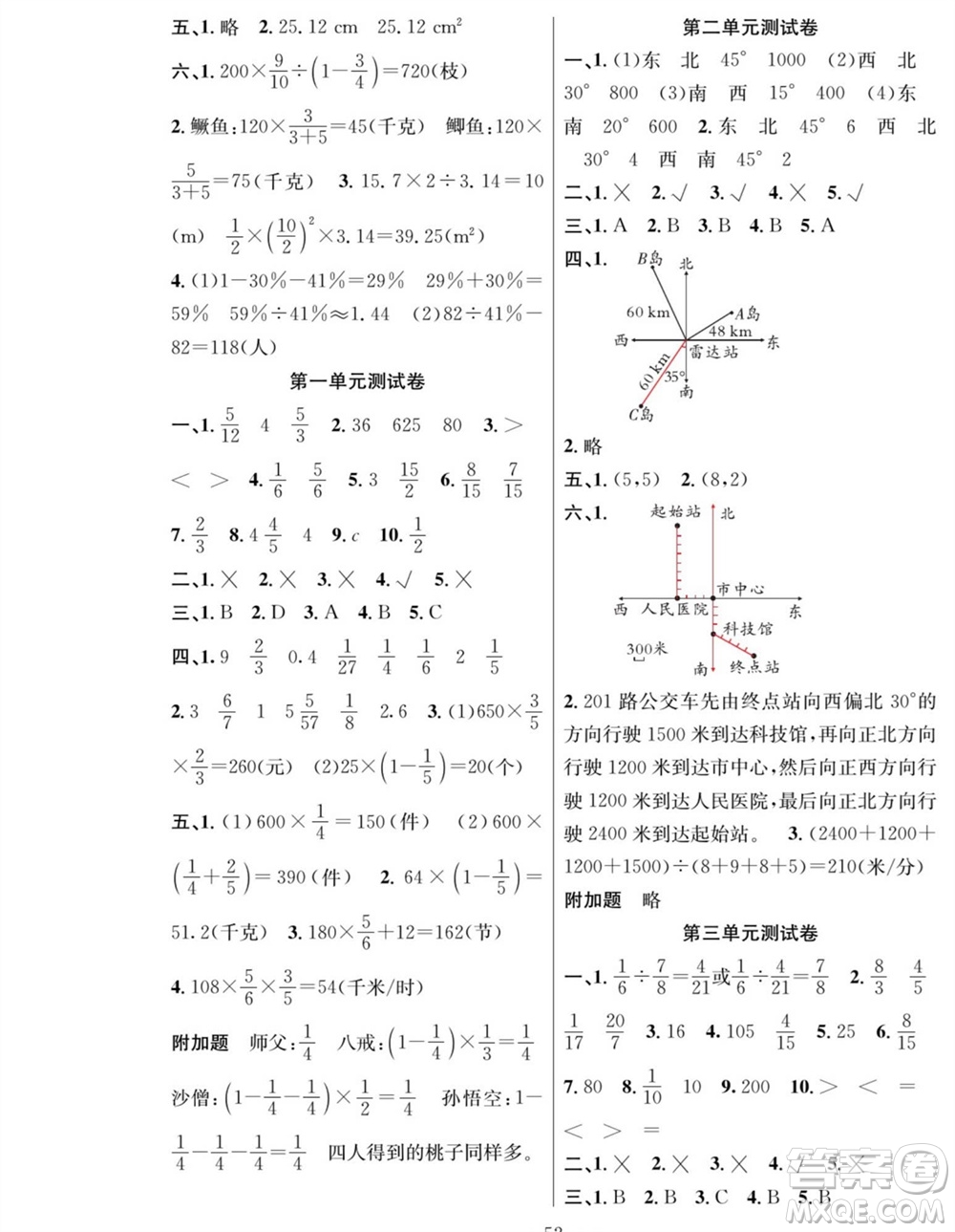 團(tuán)結(jié)出版社2023年秋課堂制勝課時(shí)作業(yè)六年級(jí)數(shù)學(xué)上冊(cè)人教版參考答案