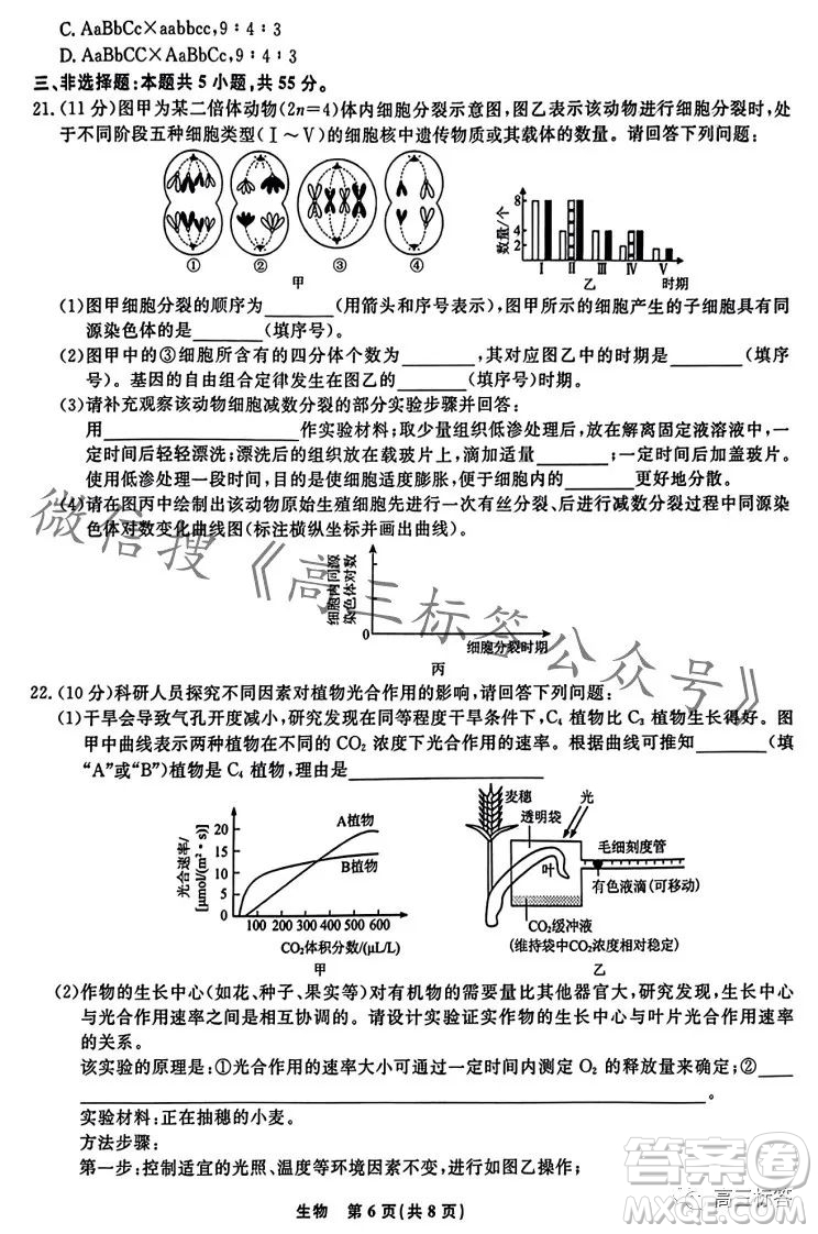 遼寧省名校聯(lián)盟2023年高三10月份聯(lián)合考試生物試卷答案