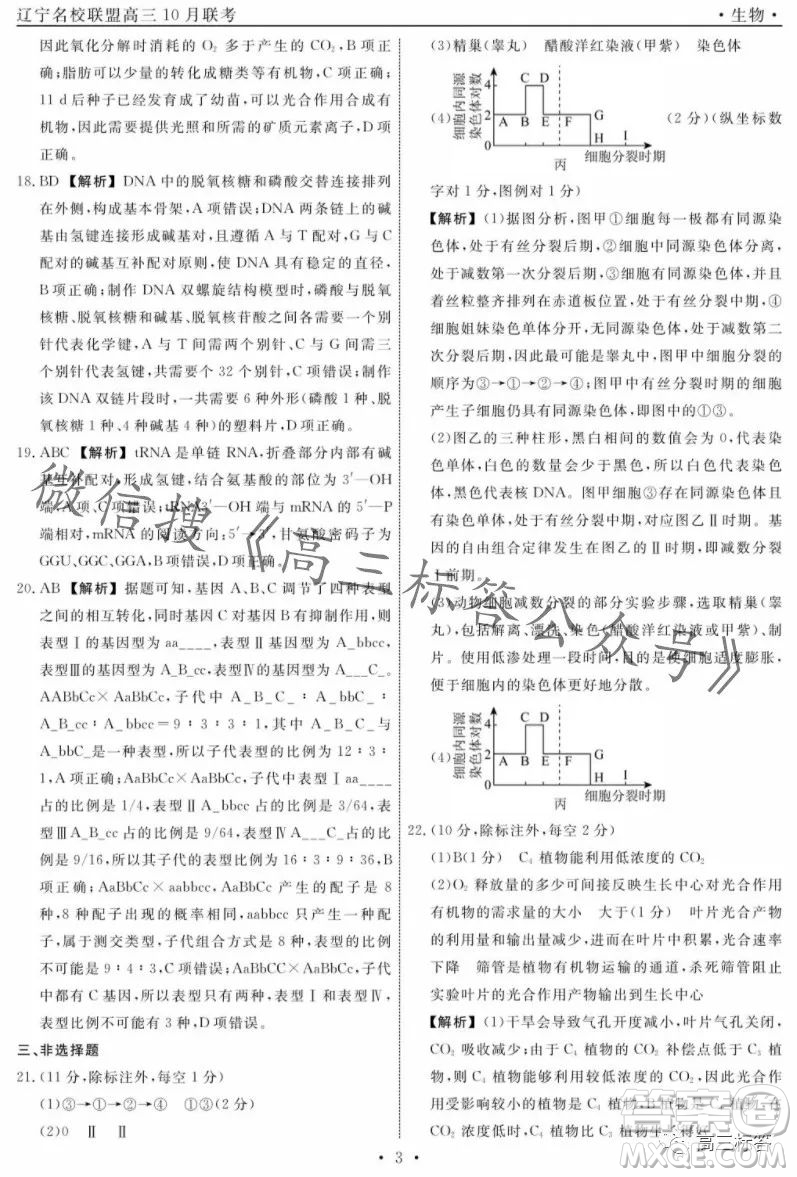 遼寧省名校聯(lián)盟2023年高三10月份聯(lián)合考試生物試卷答案