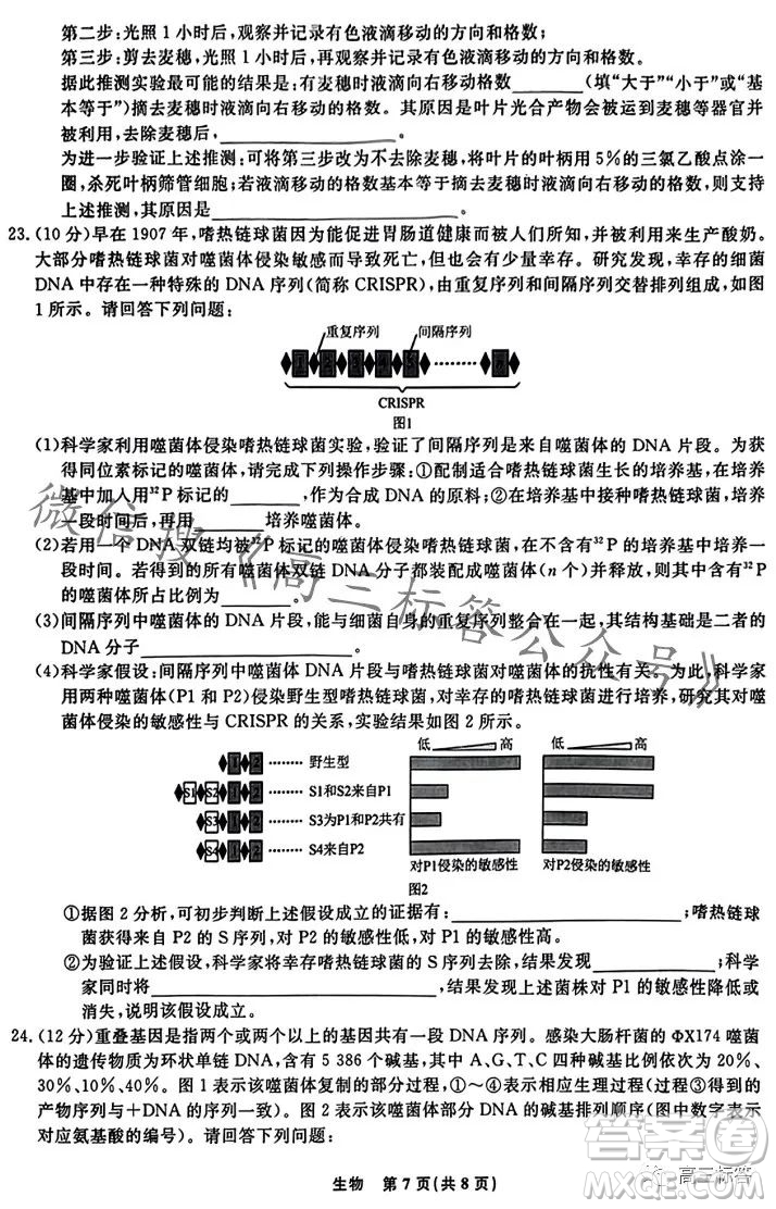 遼寧省名校聯(lián)盟2023年高三10月份聯(lián)合考試生物試卷答案