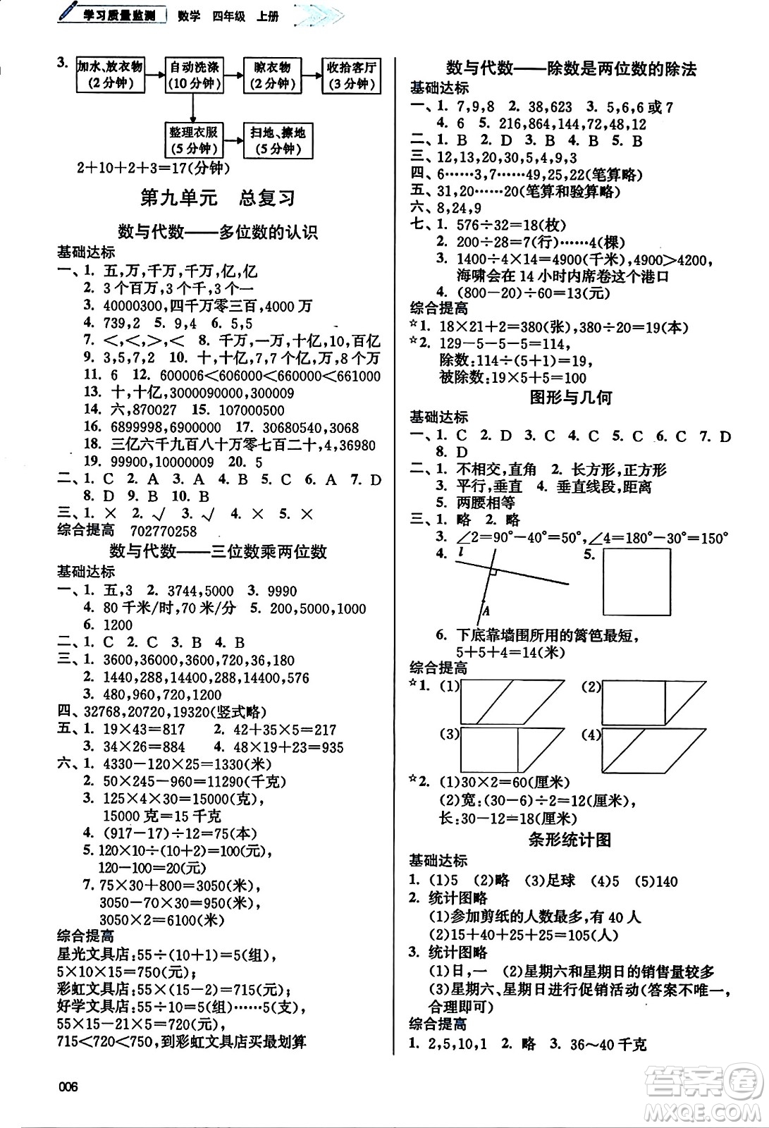 天津教育出版社2023年秋學(xué)習(xí)質(zhì)量監(jiān)測四年級數(shù)學(xué)上冊人教版答案