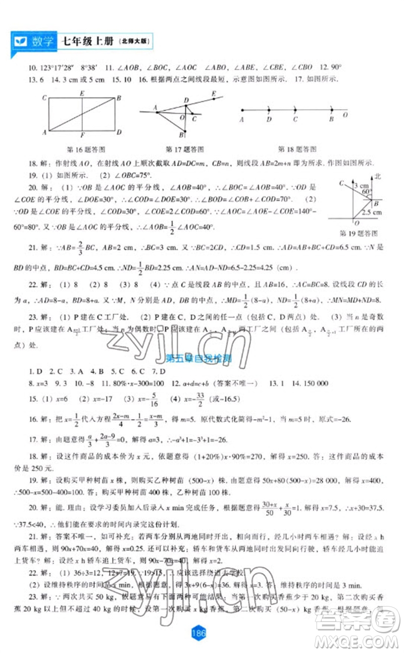 遼海出版社2023年秋新課程能力培養(yǎng)七年級(jí)數(shù)學(xué)上冊(cè)北師大版參考答案