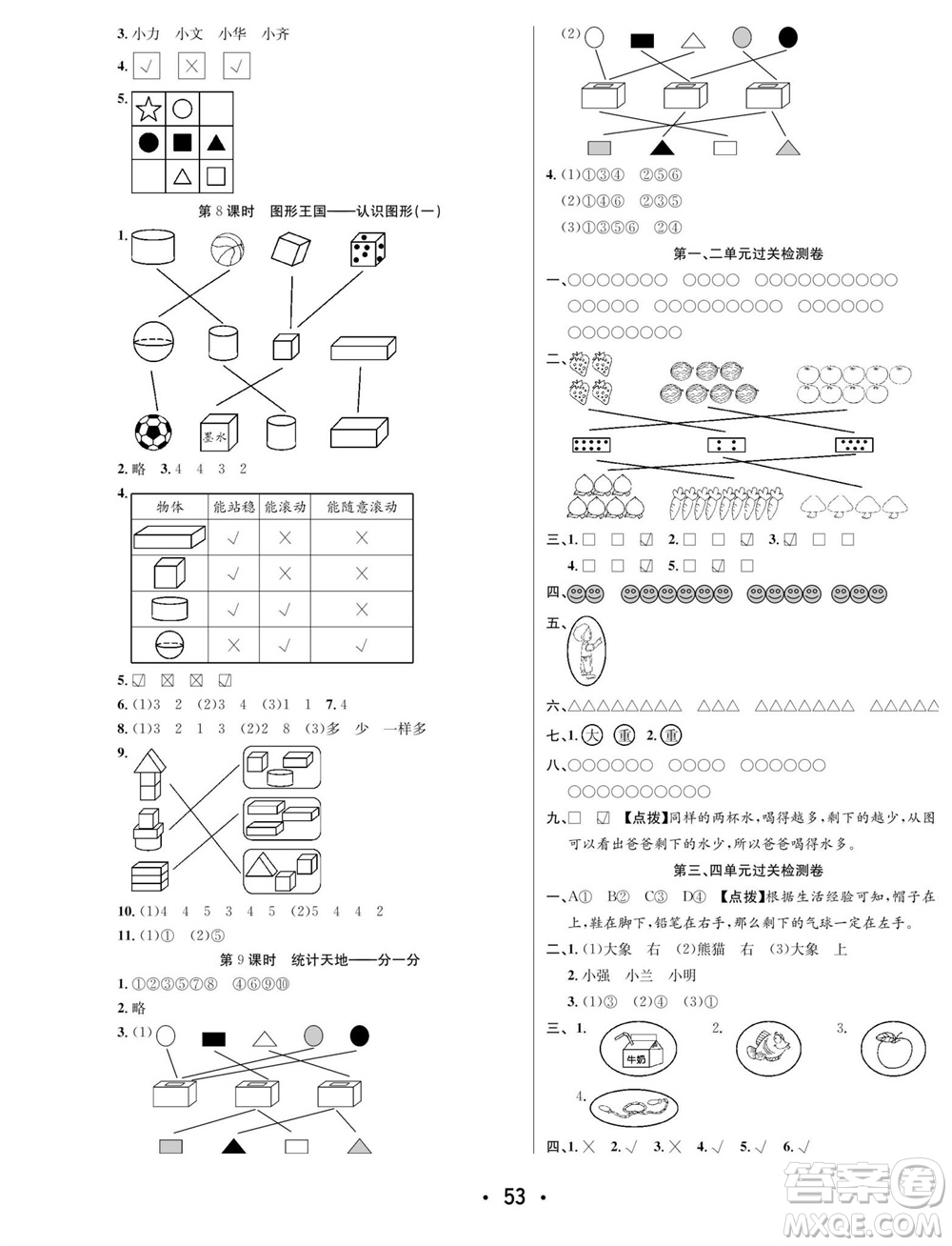 合肥工業(yè)大學(xué)出版社2023年秋七天學(xué)練考一年級(jí)數(shù)學(xué)上冊(cè)蘇教版參考答案