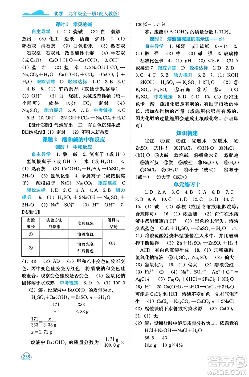 廣西教育出版社2023年秋自主學習能力測評九年級化學上冊人教版答案