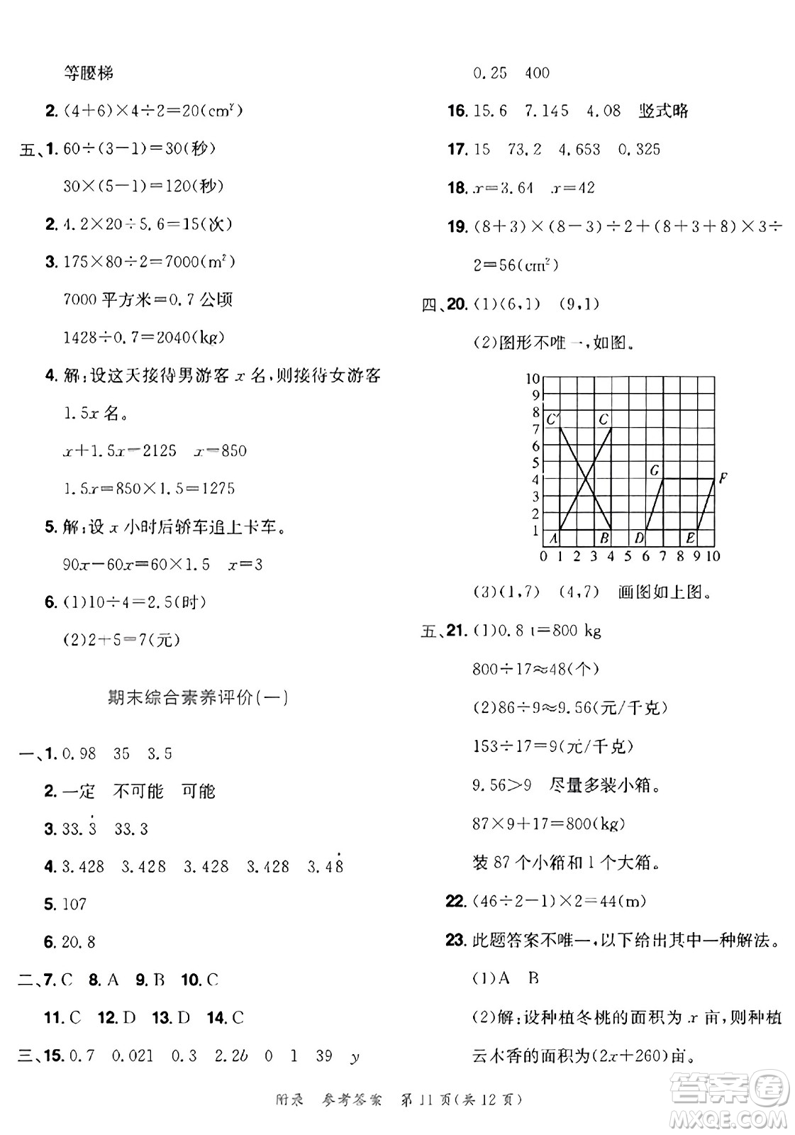 龍門書局2023年秋黃岡小狀元達(dá)標(biāo)卷五年級數(shù)學(xué)上冊人教版答案