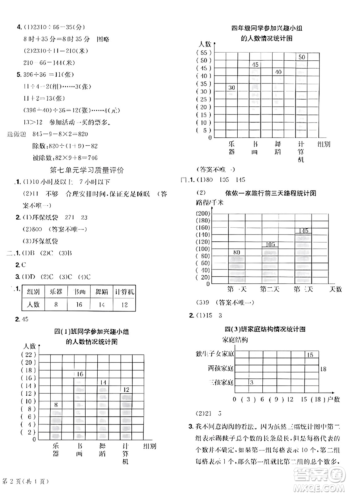 龍門書局2023年秋黃岡小狀元達標(biāo)卷四年級數(shù)學(xué)上冊人教版答案