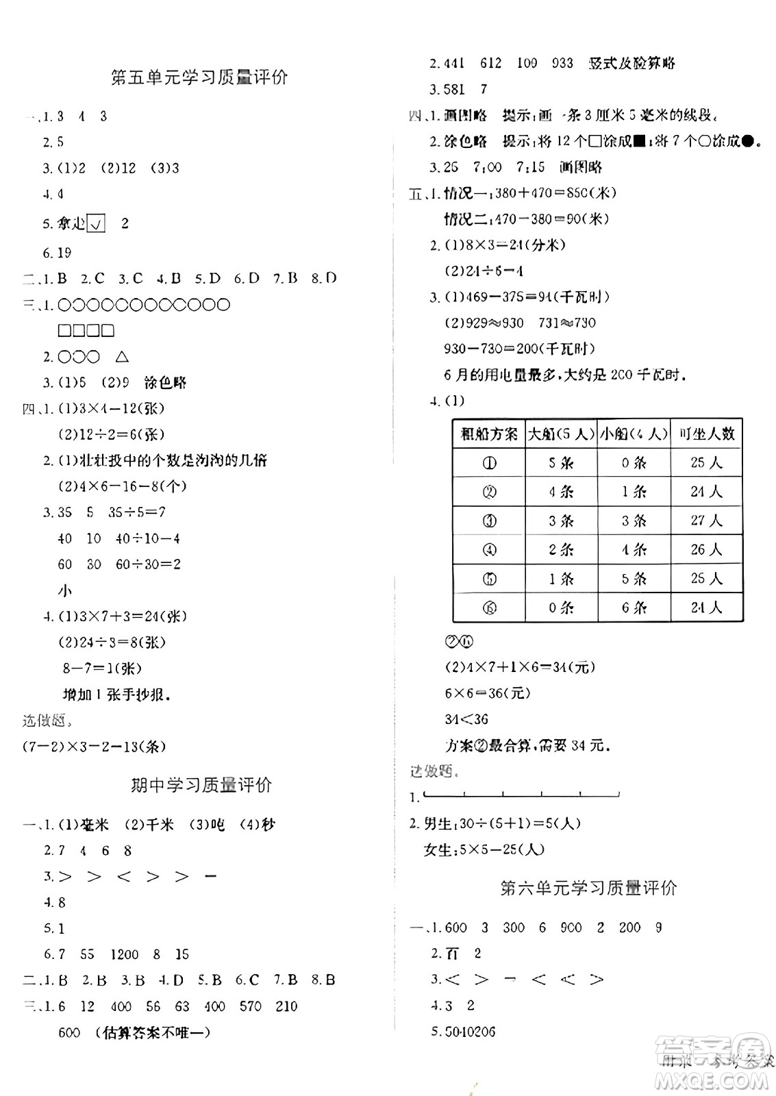 龍門書局2023年秋黃岡小狀元達(dá)標(biāo)卷三年級(jí)數(shù)學(xué)上冊人教版答案