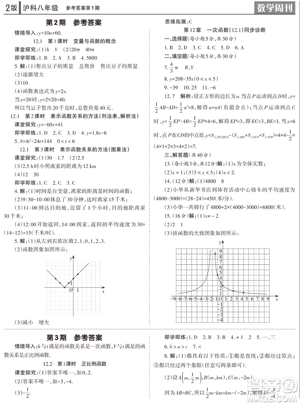 2023年秋學習方法報數學周刊八年級上冊滬科版第1-4期參考答案